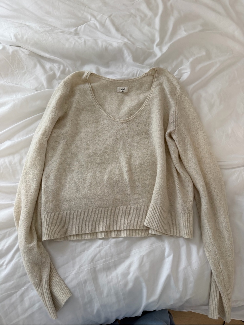 aerie Cream Scoop Neck Sweater